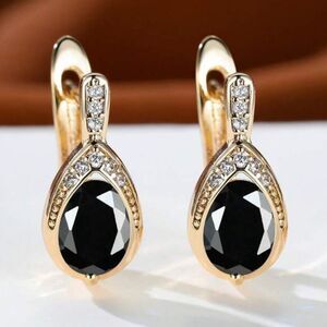 SALE Gold Filled Black Onyx Crystal Teardrop Earrings